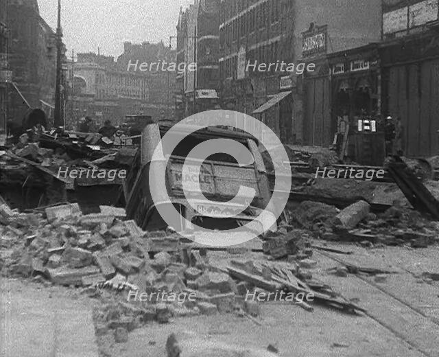 A Bus in a Bomb Crater, 1940. Creator: British Pathe Ltd.