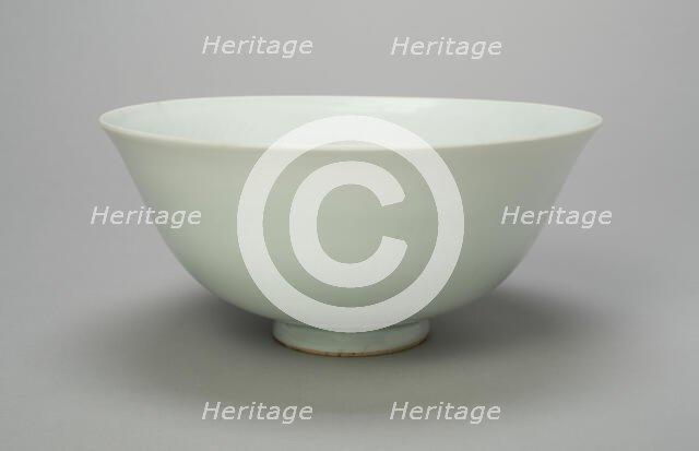 Bowl with Peony Scrolls, Thunderbolt (Vajra) Symbol, and Characters Shufu..., Yuan dynasty, 1300/50. Creator: Unknown.