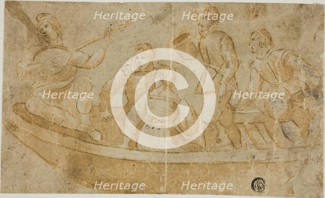 Three Men, Woman and Luteplayer in Boat, n.d. Creator: Unknown.