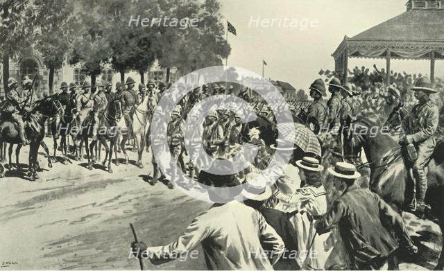 'The Surrender of Kroonstadt: Troops Marching Past Lord Roberts and Staff', 1901. Creator: Samuel Begg.