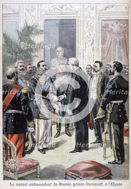 Prince Ourousoff, ambassador of Russia meeting Félix Faure, 1898. Creator: F Meaulle.