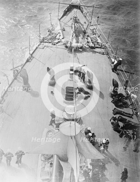 U.S.S. New York, forecastl [i.e. forecastle] deck from aloft, between 1893 and 1901. Creator: William H. Jackson.