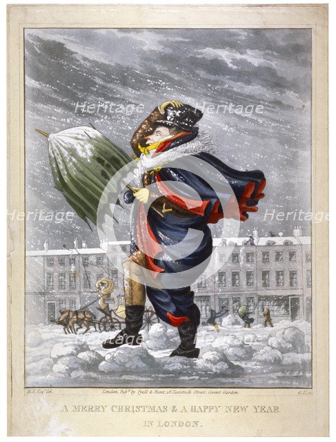 'A Merry Christmas & a Happy New Year in London', c1825. Artist: George Hunt