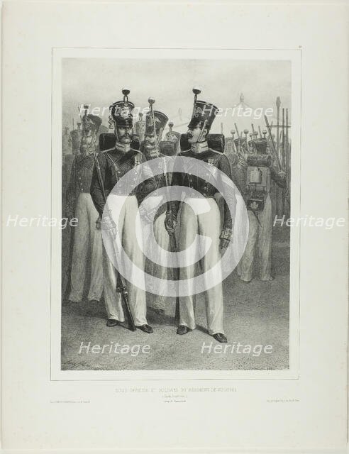 Non-Commissioned Officer and Soldiers of the Volhynie Regiment (Imperial Guard), Camp V..., 1842–44. Creator: Auguste Raffet.