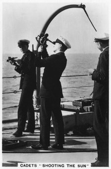 Cadets 'shooting the sun', Royal Navy College, 1937. Artist: Unknown
