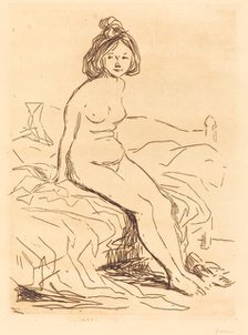 Nude Woman, Seated on Her Bed, Front View, 1909. Creator: Jean Louis Forain.