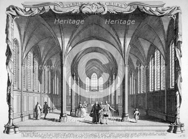 Interior view of Temple Church, City of London, 1750.                                                Artist: John Boydell