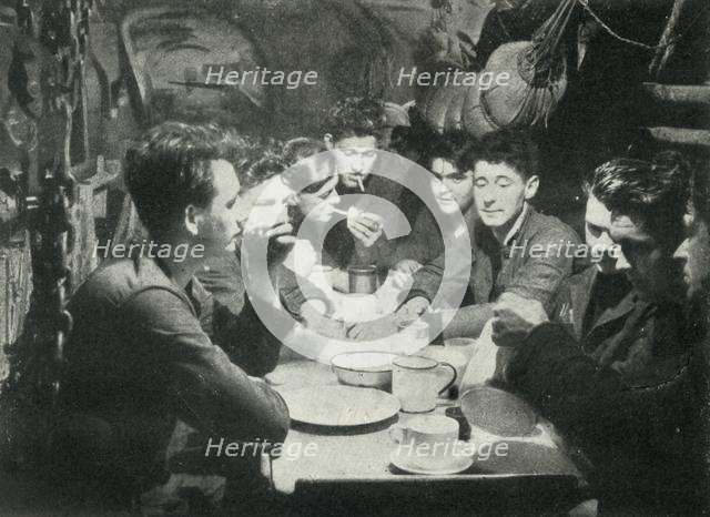 Crew of a British submarine in the mess room, World War II, 1945. Creator: Unknown.