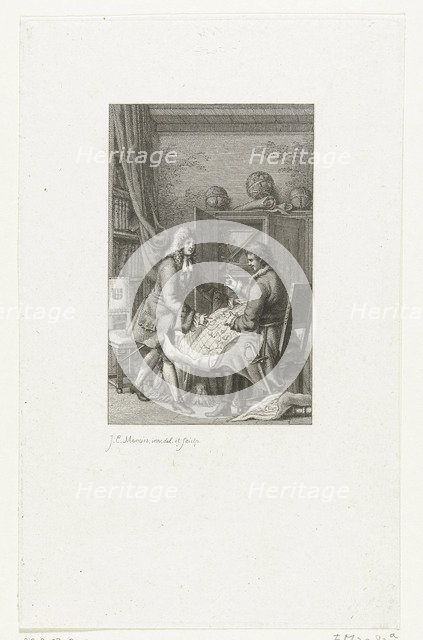 Tsar Peter the Great and Mayor Nicolaes Witsen studying a map, 1814. Artist: Marcus, Jacob Ernst (1774-1826)