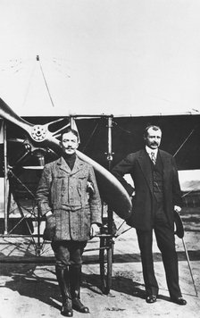 Louis Bleriot (right) 1872-1936, French aviator and the French air ace Adolphe Pegoud. Artist: Unknown