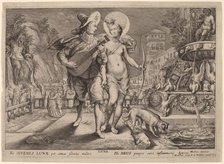 Diana as Luna Accompanying a Young Man Serenading, 1615. Creator: Jacob Matham.