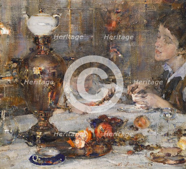 Portrait of Artist's Wife and Daughter, 1925. Creator: Nikolay Feshin.