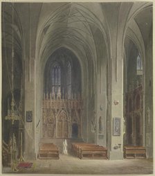 The interior of a church with a nun, 1840. Creator: Carl Theodor Reiffenstein.