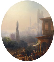 A market scene in Constantinople, with the Hagia Sophia beyond, 1860. Artist: Aivazovsky, Ivan Konstantinovich (1817-1900)