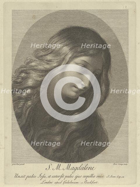 The head of Mary Magdalene looking down to the right, in an oval frame, after Ren..., ca. 1745-1803. Creator: Domenico Cunego.