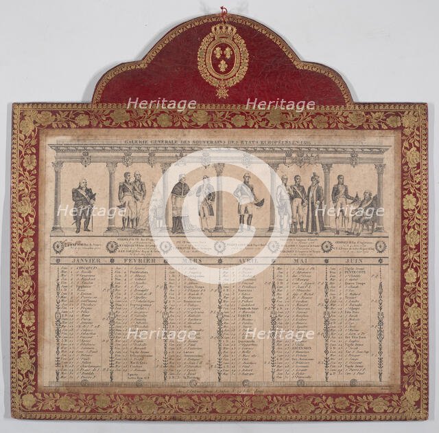 French Calendar for the Year 1816 (Galerie Generale des Souverains des Etats Européens), 1816. Creators: Chevalier Henry Guillot, Dubois.