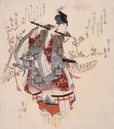 Ushiwaka Playing a Flute, c1830. Creator: Totoya Hokkei.