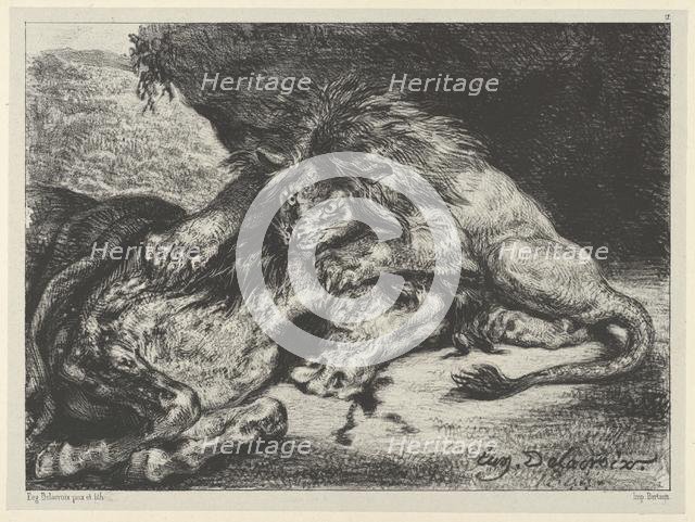 Lion Devouring a Horse, 1844., 1844. Creator: Eugene Delacroix.