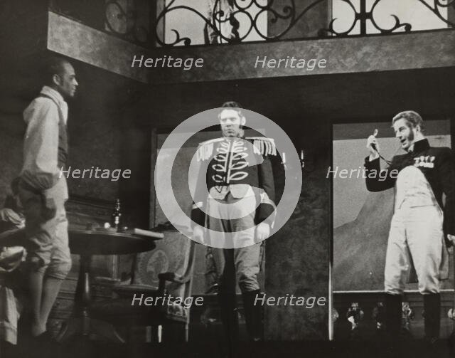 Three men, one with monocle, 1938. Creator: Unknown.
