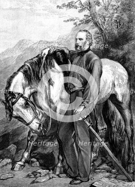 Giuseppe Garibaldi, Italian patriot and soldier of the Risorgimento, 1861.  Artist: Anon