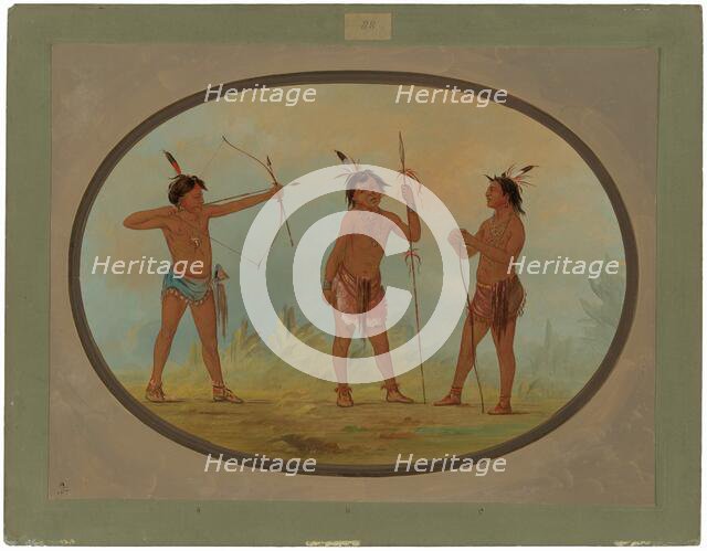 Three Shoshonee Warriors Armed for War, 1861/1869. Creator: George Catlin.