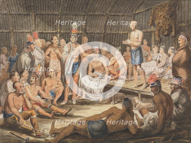 Exhibition of Indian Tribal Ceremonies at the Olympic Theater, Philadelphia, 1811-ca. 1813. Creator: Attributed to John Lewis Krimmel (1786-1821).