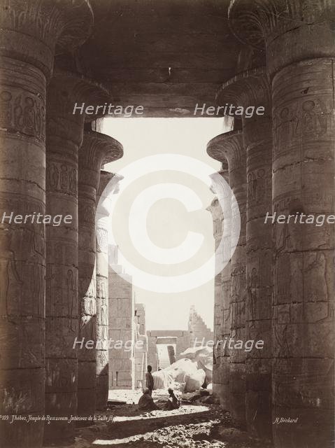 Thebes, Temple of the Ramesseum, Interior of the Hypostyle Hall, 1870s. Creator: Henri Béchard (French).