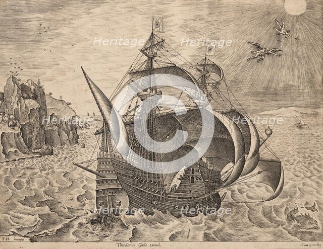 Man-of-War with the Fall of Icarus, about 1560. Creator: Frans Huys.