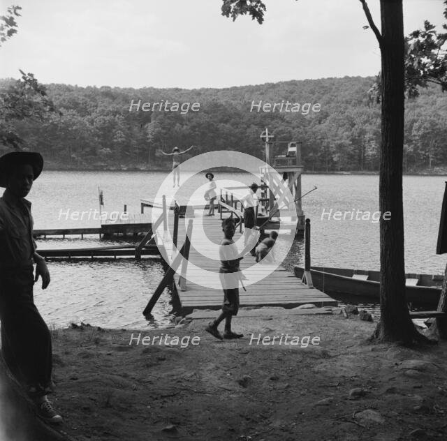 The lake and swimming activities at Camp Nathan Hale, Southfields, New York, 1943 Creator: Gordon Parks.