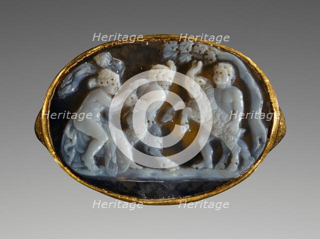 Cameo with Pan, a Maenad, a Satyr and a Goat inset Into a Ring, 25-1 B.C. Creator: Unknown.