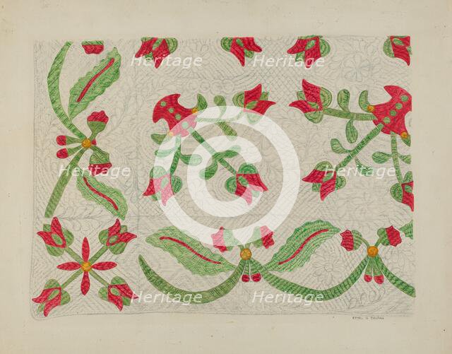 Quilt - Tulip Design, c. 1937. Creator: Ethel Dougan.