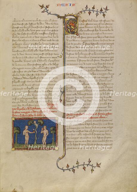 Adam and Eve Eating the Forbidden Fruit, about 1360-1370. Creator: Master of Jean de Mandeville.