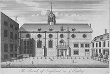 View of Grocers' Hall at time it housed Bank of England, City of London, 1730. Artist: Anon