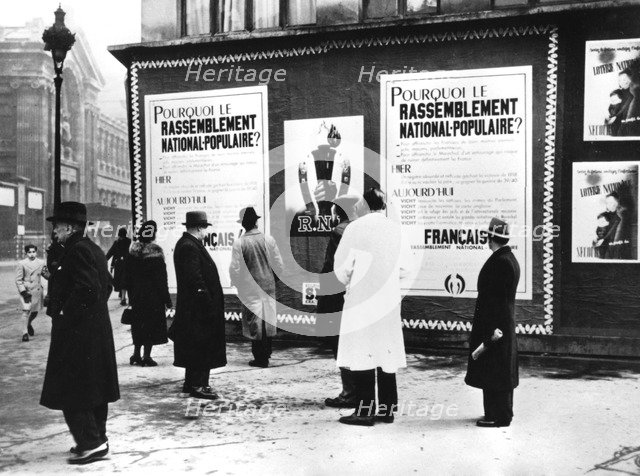 Billboard dispaying Rassemblement Nationale Populaire posters, German-occupied Paris, February 1941. Artist: Unknown