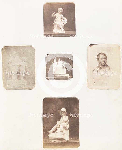 [Figurine of Young Boy Holding Apples; Cabinet Card of a Man; Figurine of a Young Child..., 1853-56. Creator: John Dillwyn Llewelyn.