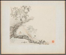 Album of Landscape Paintings Illustrating Old Poems: A Man Lies under a Rocky Overhang…, 1700s. Creator: Hua Yan (Chinese, 1682-about 1765).