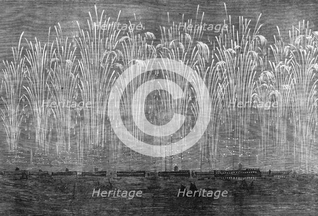 The International Naval Festival at Portsmouth: flight of rockets and illumination..., 1865. Creator: Unknown.