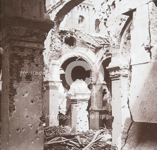 Ruined church, Albert, northern France, c1914-c1918. Artist: Unknown.
