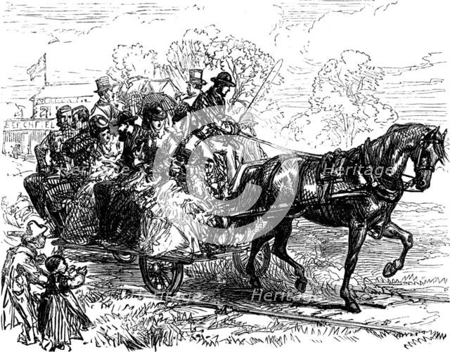 The Autumn Campaign on Dartmoor: tram car from the Rock to the 1st Division, 1873. Creator: Unknown.