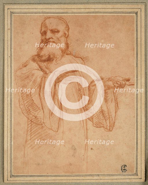 St. Benedict Gesturing to the Left: Study for the Coronation of the Virgin, 1520/23. Creator: Correggio.