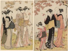 Beauties Under a Maple Tree, from the series "A Collection of Contemporary Beauties of..., c. 1784. Creator: Torii Kiyonaga.