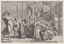 Plato's symposium: Socrates and his companions seated around a table discussing ideal love..., 1648. Creator: Pietro Testa.