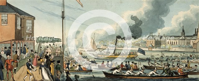 Doggett's Coat and Badge rowing race, London, c1820.  Artist: William Heath