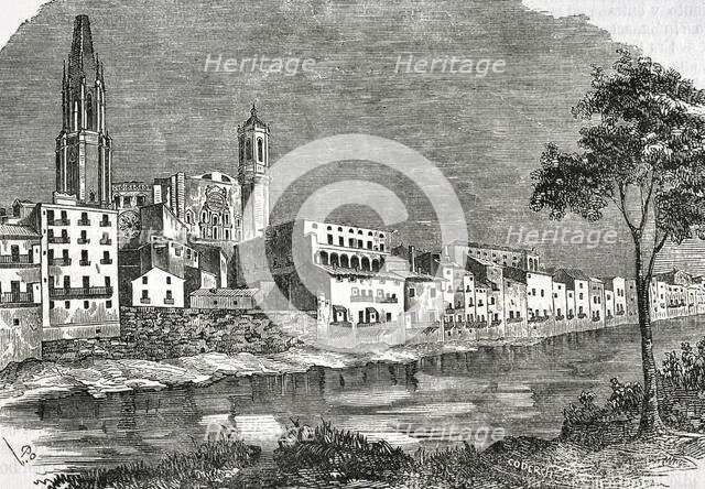 Girona, Catalonia, Spain, 1853. View of the city.  Creator: Coderch.