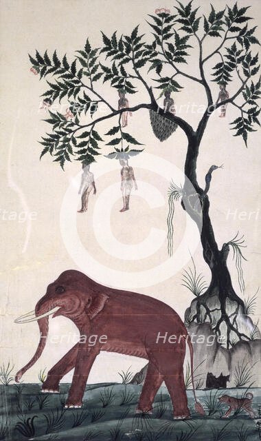 'Lady fruits' & elephant. c.1824. Creator: Bun Khong.