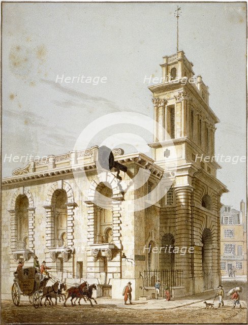 North-west view of the Church of St Mary Woolnoth, City of London, 1812. Artist: George Shepherd