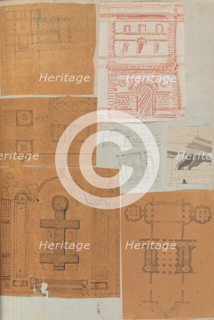 Page from a Scrapbook containing Drawings and Several Prints of Architecture, Int..., ca. 1800-1850. Creators: Workshop of Charles Percier, Workshop of Pierre François Léonard Fontaine.