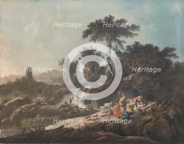 Shepherds Resting by a Stream, 1779. Creator: Jean-Baptiste Pillement.