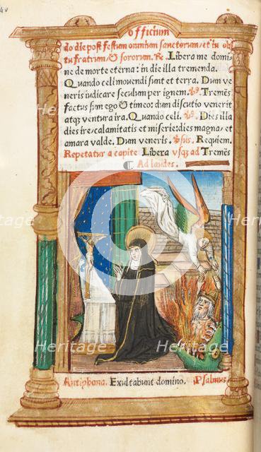 Printed Book of Hours (Use of Rome): fol. 84v, Dominican Nun in Prayer, 1510. Creator: Guillaume Le Rouge (French, Paris, active 1493-1517).