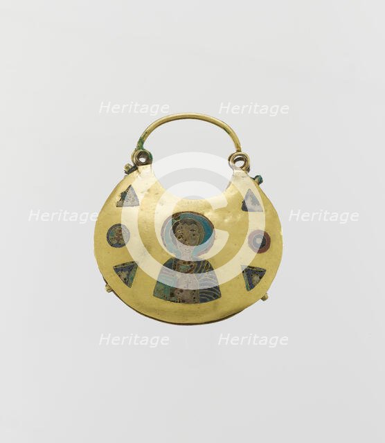 One of a Pair of Temple Pendants, with Busts of Male Saints Holding..., Kievan Rus', 11th-12th cent. Creator: Unknown.